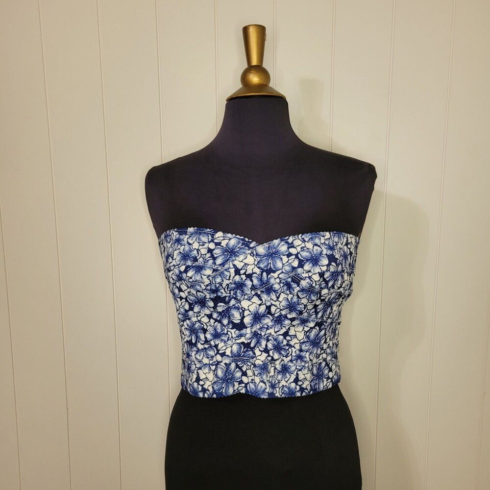 Lulumari Tube Top Summer Boho Festival Womens Size Large Blue White